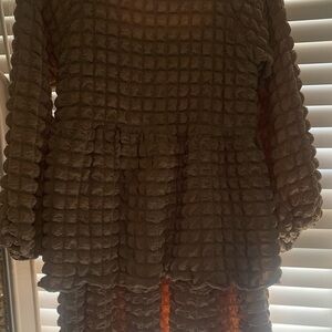 Textured Brown Long Sleeve Top